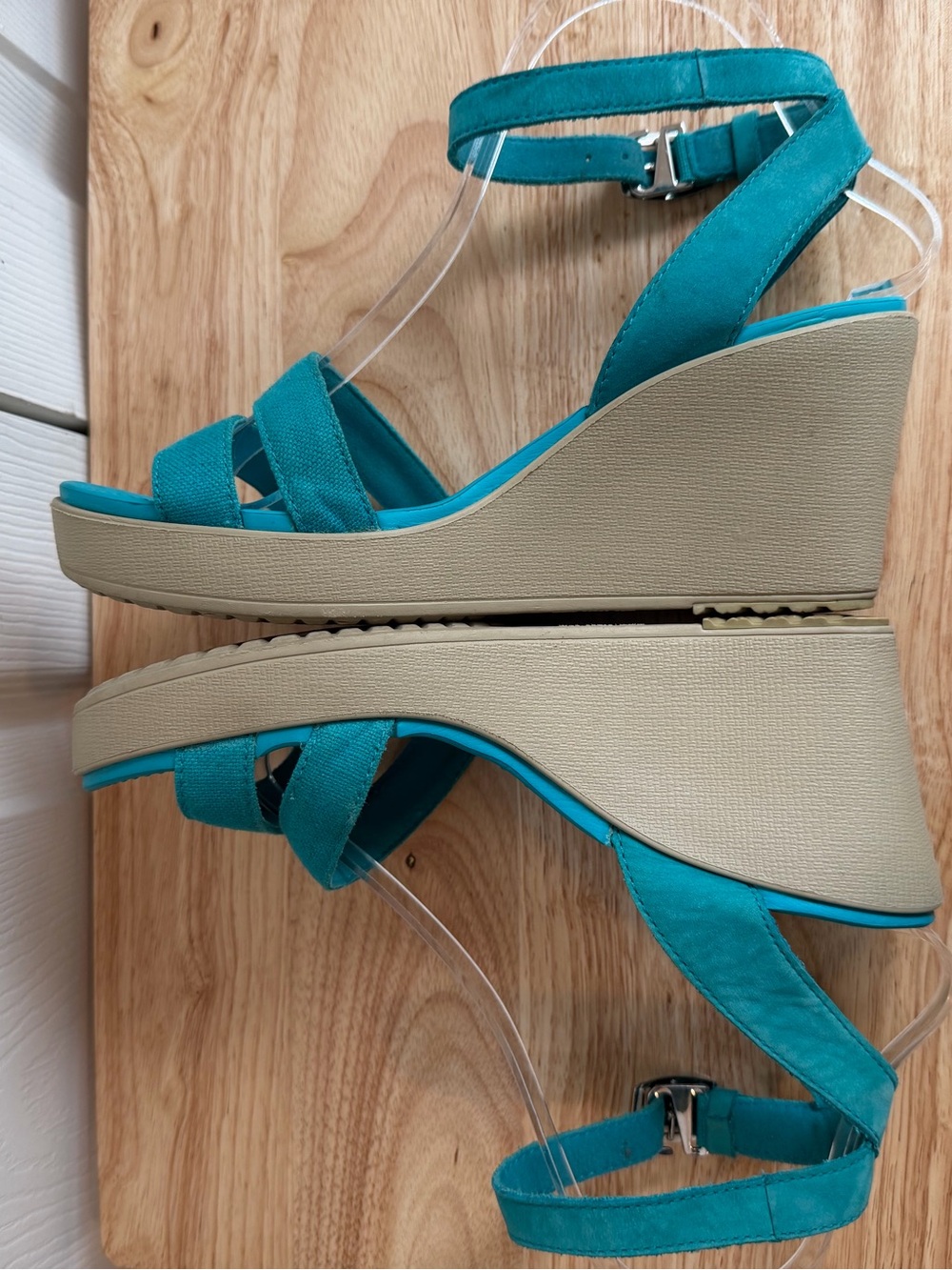 Crocs Leigh II Adjustable Ankle Strap Wedge Heeled Sandals Turquoise Size 8 - Picture 10 of 12